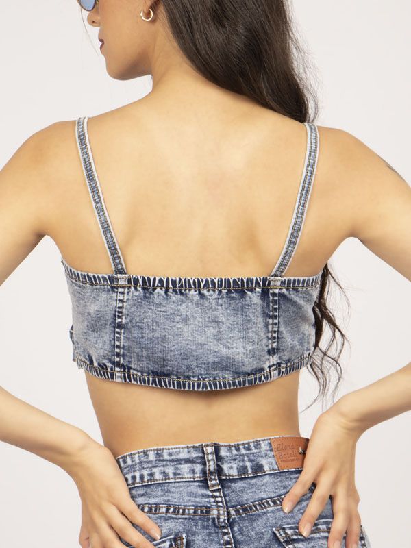 Crop Top en Jean tipo Jaspe con Cremallera 6536