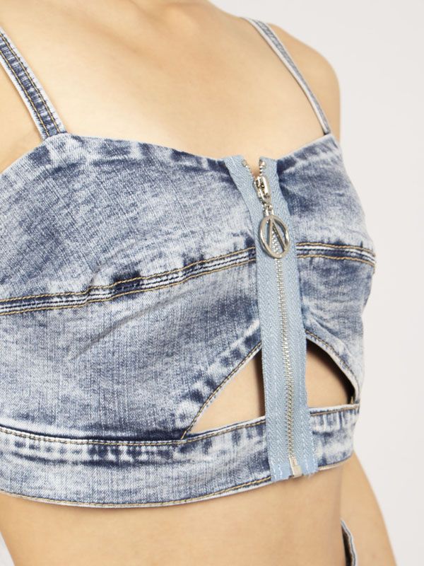 Crop Top en Jean tipo Jaspe con Cremallera 6536
