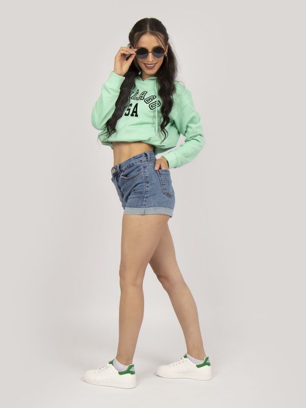 Shorts en Jean de Tiro alto con Bolsillos y Dobladillo 5605