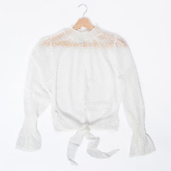 Blusa en velo con puntos manga larga 35402