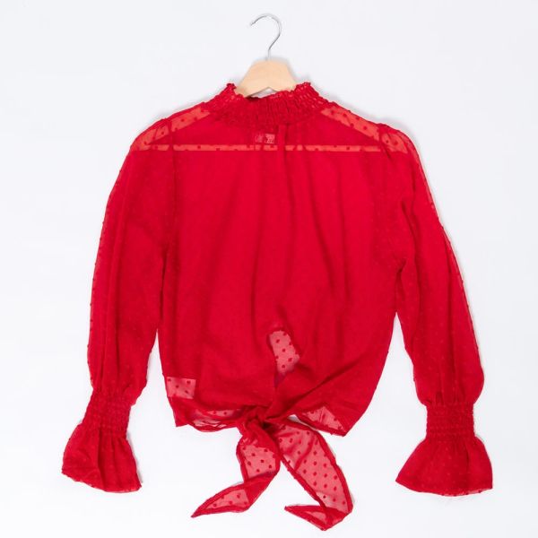 Blusa en velo con puntos manga larga 35402