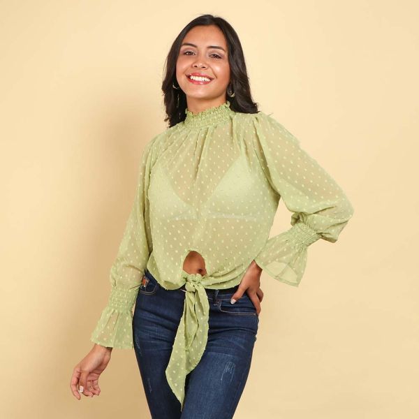 Blusa en velo con puntos manga larga 35402