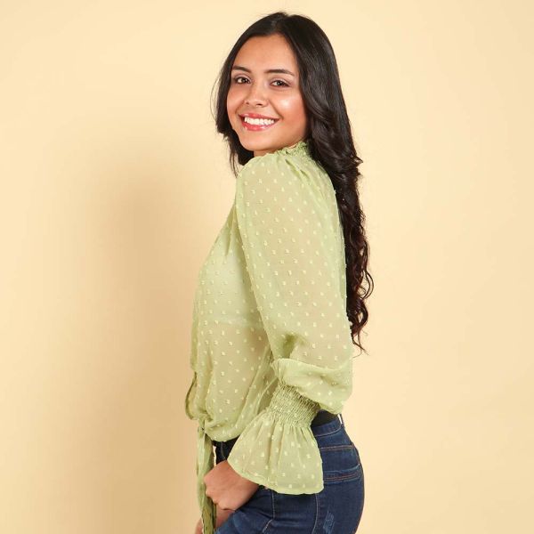 Blusa en velo con puntos manga larga 35402