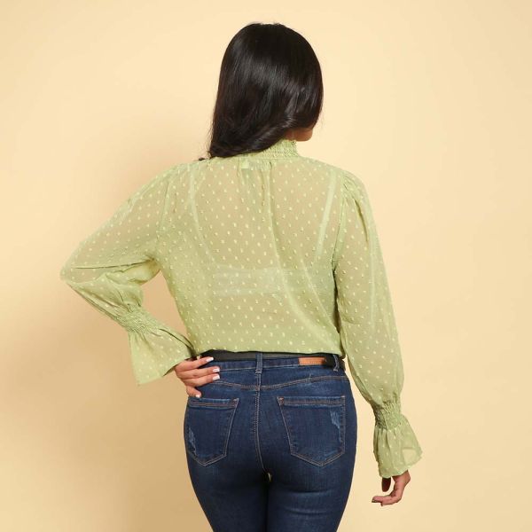 Blusa en velo con puntos manga larga 35402
