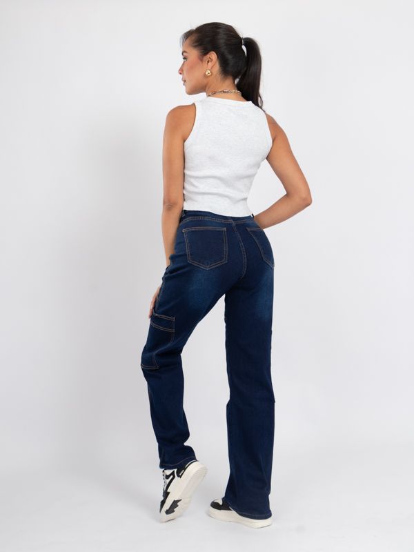 Cargo Jean Bota recta con bolsillos laterales 3053