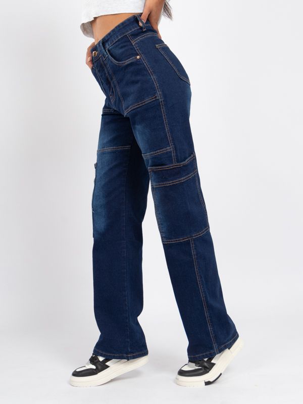 Cargo Jean Bota recta con bolsillos laterales 3053