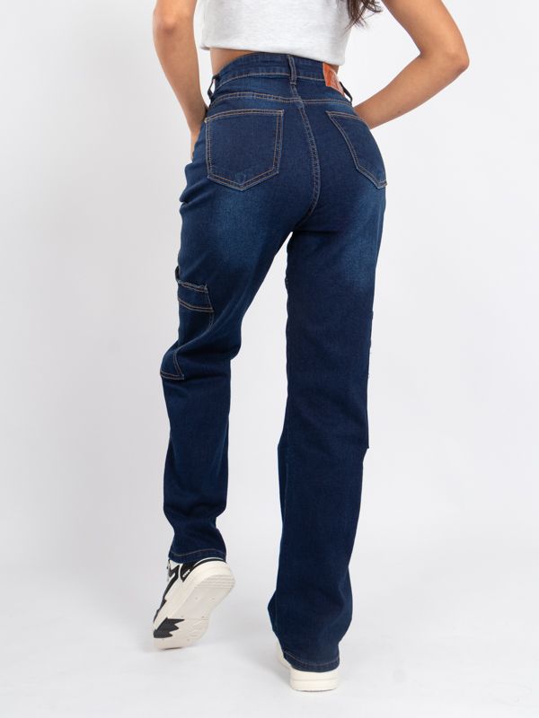 Cargo Jean Bota recta con bolsillos laterales 3053
