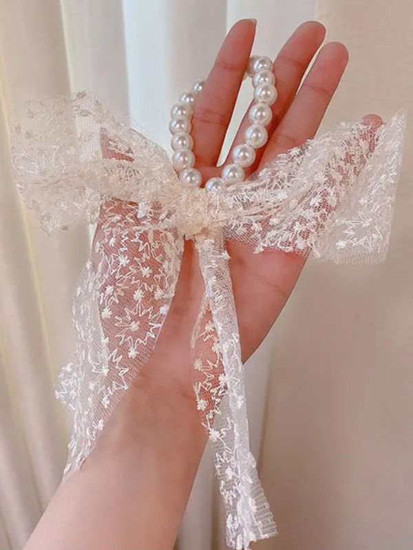 Paquete de 3 Moñas en encaje con Perlas CB-01