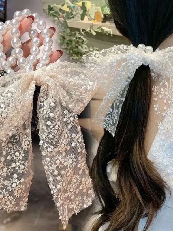Paquete de 3 Moñas en encaje con Perlas CB-01
