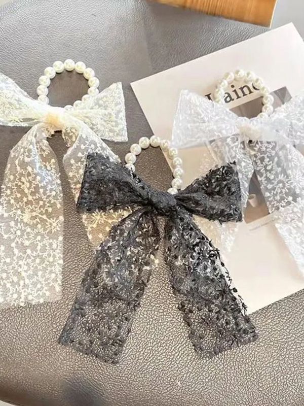 Paquete de 3 Moñas en encaje con Perlas CB-01