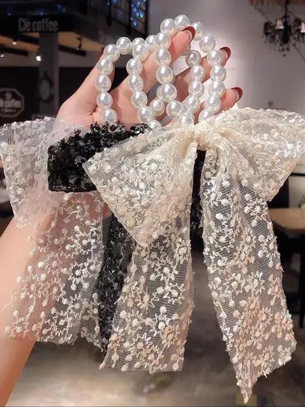 Paquete de 3 Moñas en encaje con Perlas CB-01