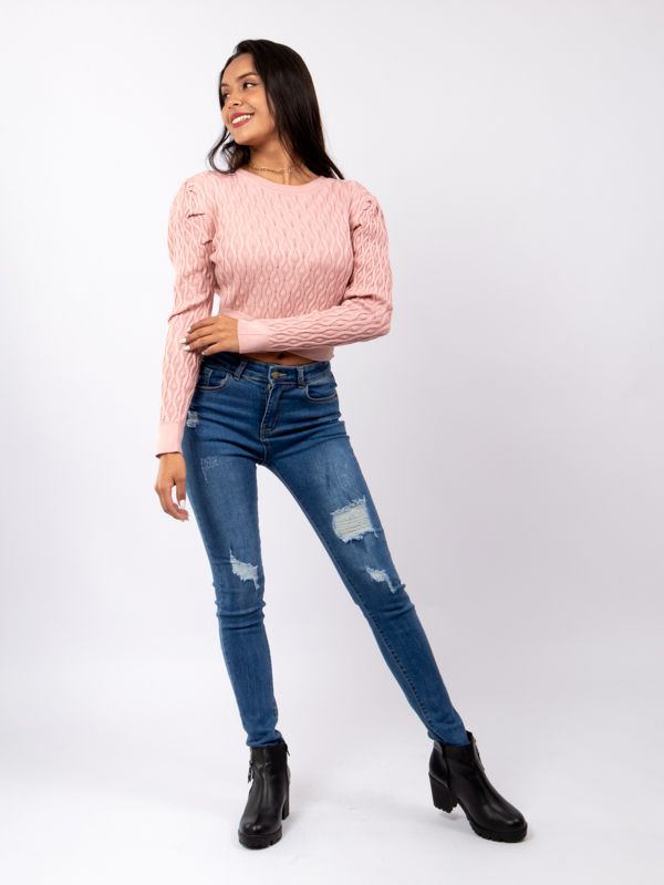 Jean Stretch tiro alto con desgastes 5416