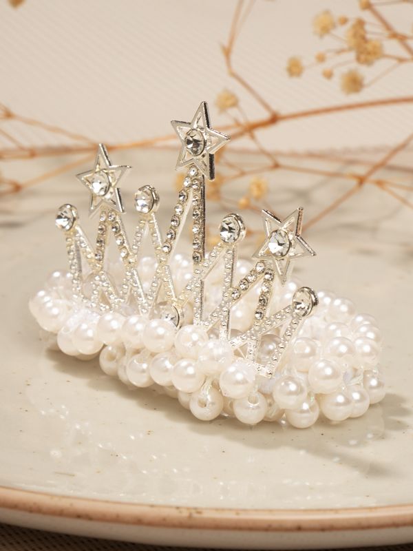 Moña en Forma de Corona con Perlas y Brillantes