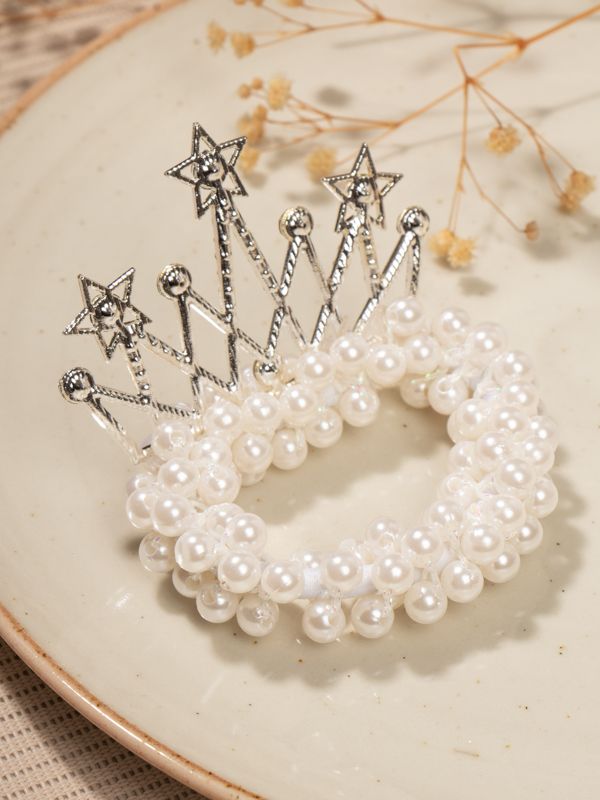 Moña en Forma de Corona con Perlas y Brillantes