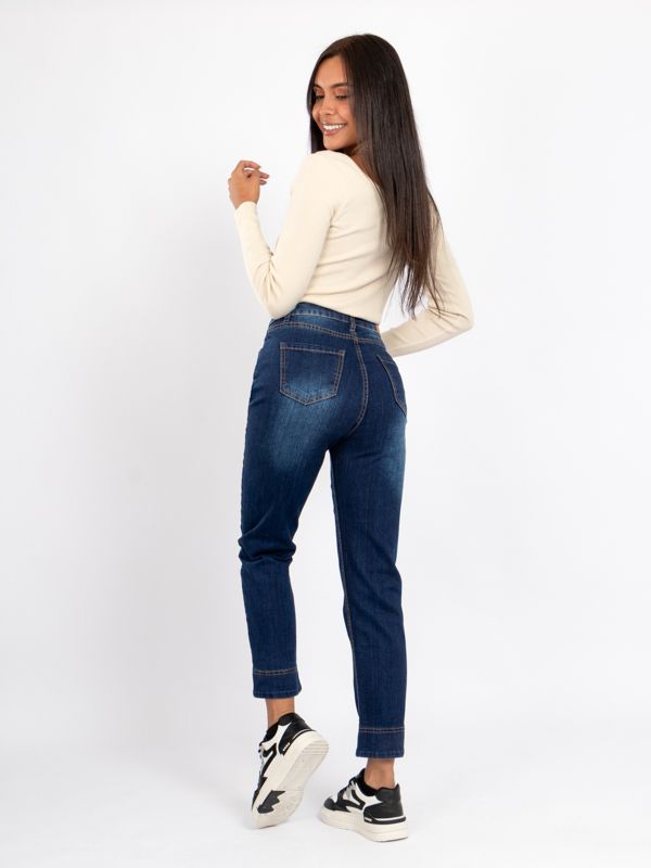 Mom Fit Jean de Bota Recta con Botón 3013