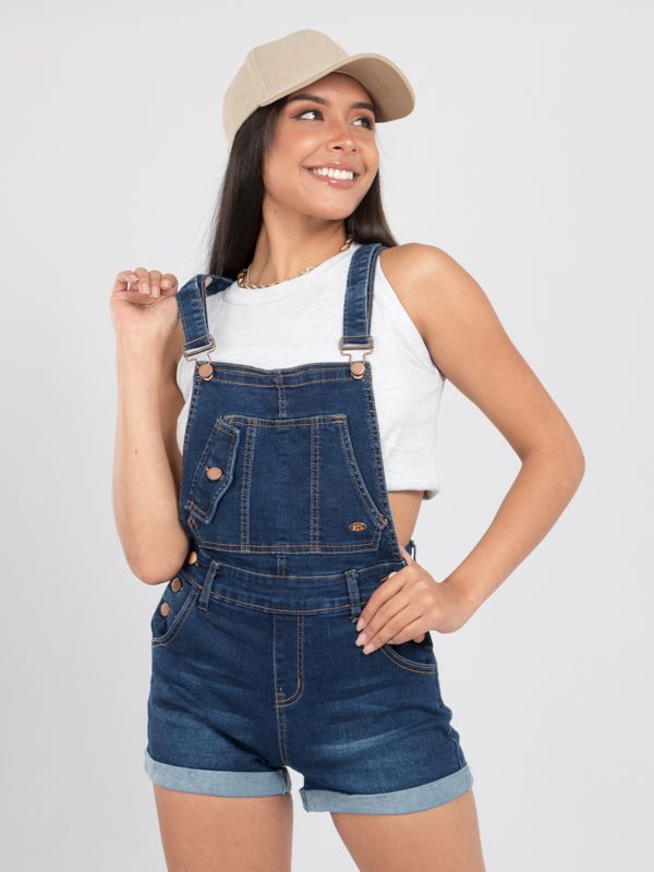 Overol en Jean Oscuro tipo Short para Mujer 6270