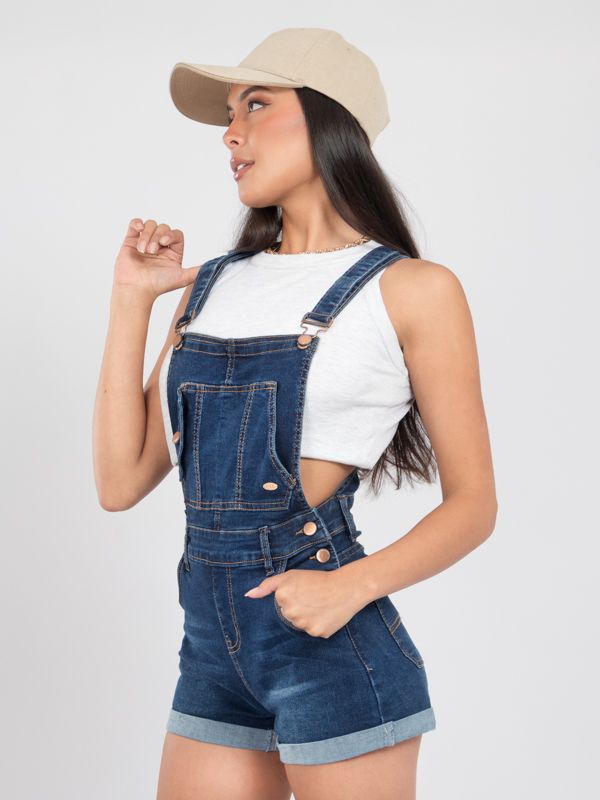 Overol en Jean Oscuro tipo Short para Mujer 6270
