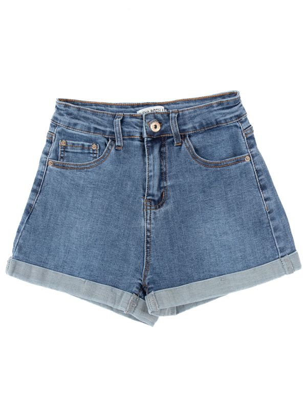 Shorts en Jean de Tiro alto con Bolsillos y Dobladillo 5605