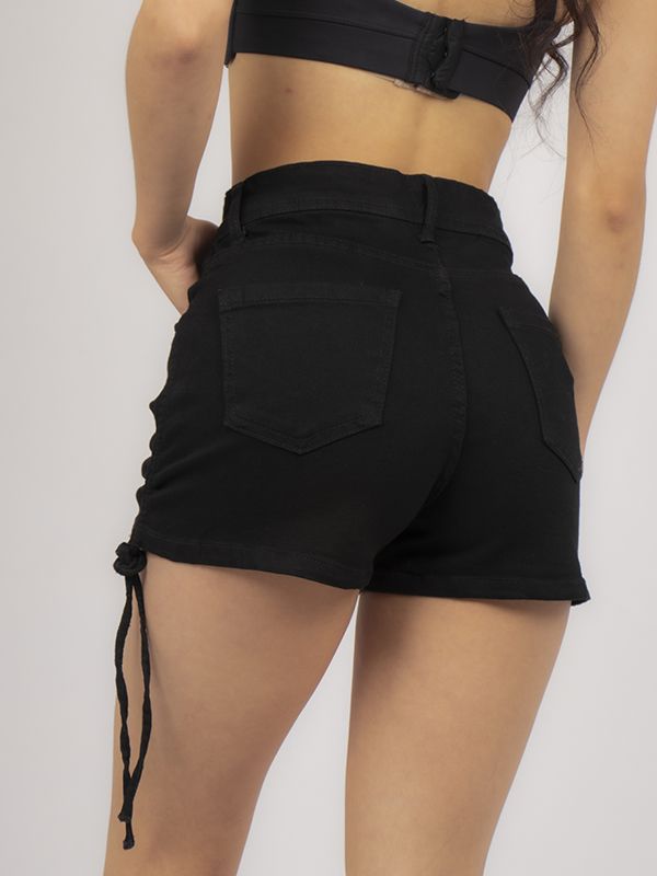 Shorts en Jean Negro con Cordones laterales 5634