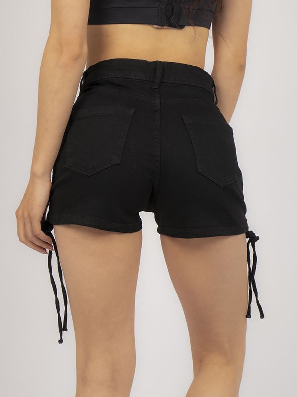 Shorts en Jean Negro con Cordones laterales 5634