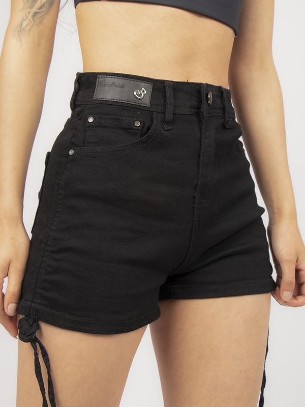 Shorts en Jean Negro con Cordones laterales 5634