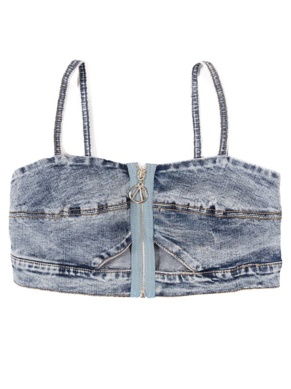 Crop Top en Jean tipo Jaspe con Cremallera 6536