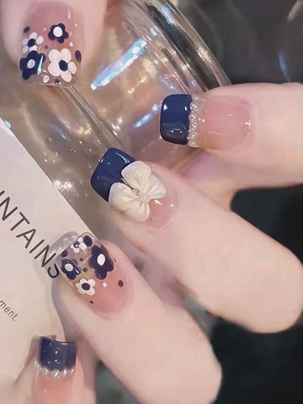Uñas Reutilizables Sintéticas Floral Con Moños Z317