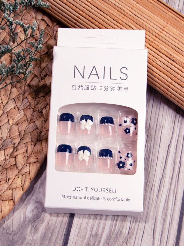 Uñas Reutilizables Sintéticas Floral Con Moños Z317