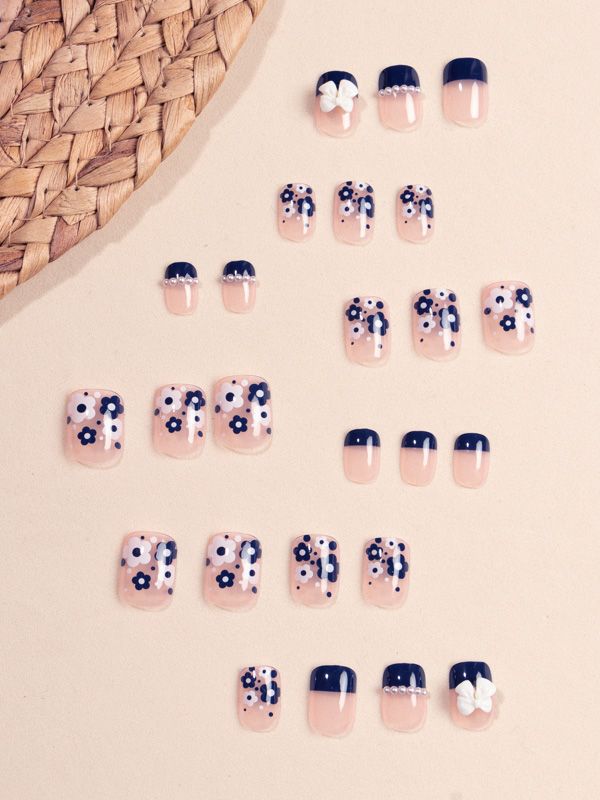 Uñas Reutilizables Sintéticas Floral Con Moños Z317
