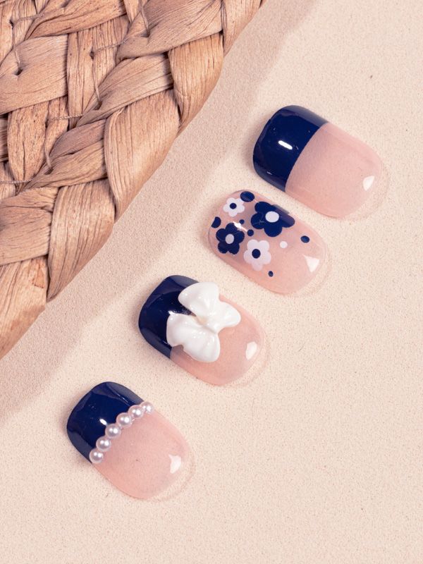 Uñas Reutilizables Sintéticas Floral Con Moños Z317