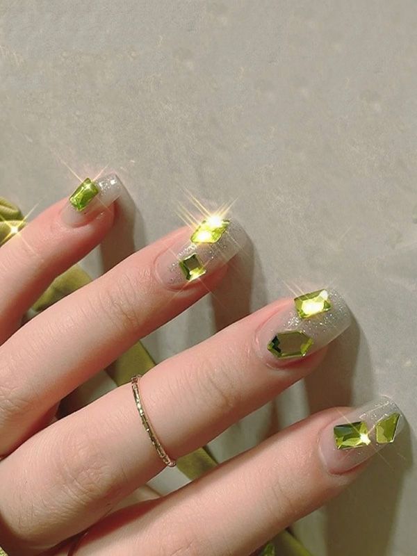 Uñas Artificiales Reutilizables Con Glitter Y Pedrería Z326