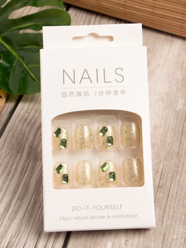 Uñas Artificiales Reutilizables Con Glitter Y Pedrería Z326
