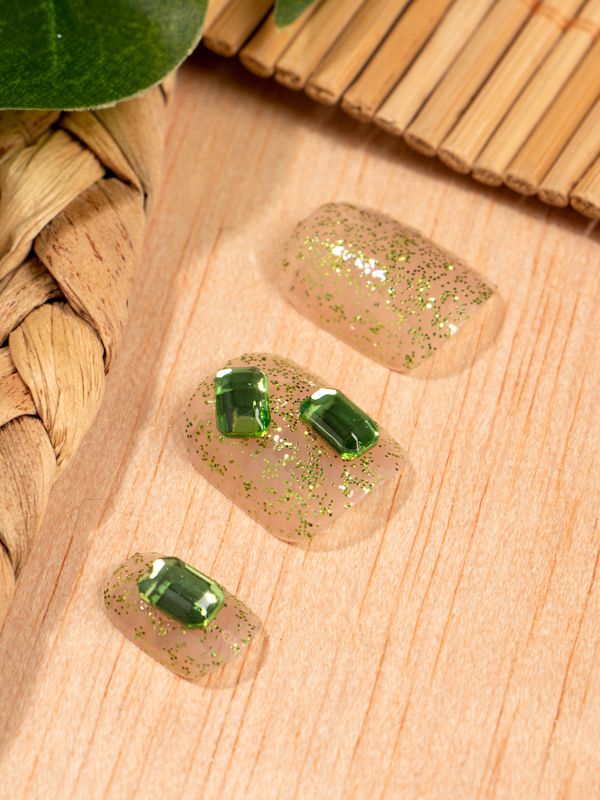 Uñas Artificiales Reutilizables Con Glitter Y Pedrería Z326