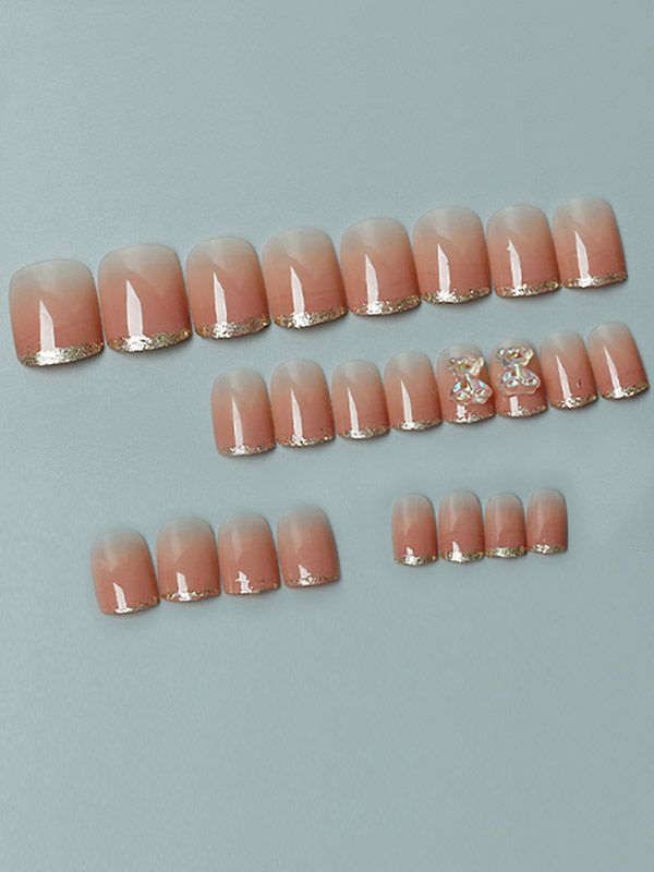 Uñas Sintéticas Reutilizables Diseño Francés dorado XZ005