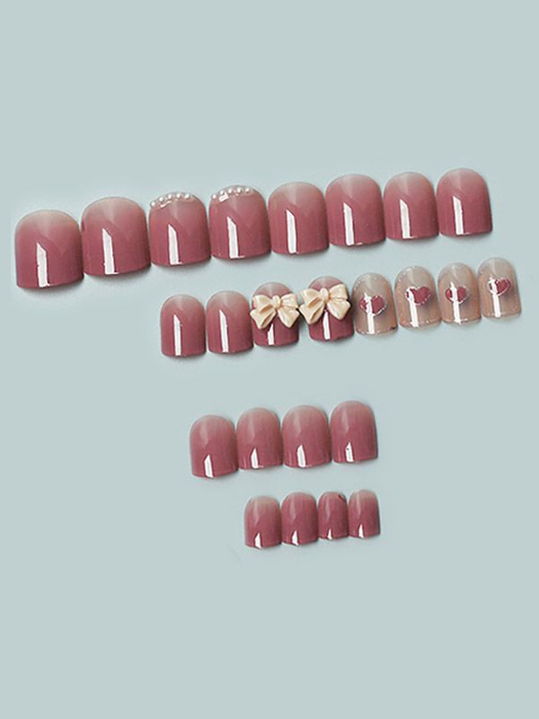 Uñas Reusables Artificiales Decorado Rosado con Moño XZ008