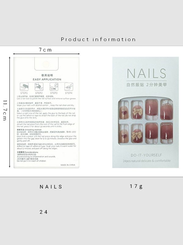 Uñas Reusables Artificiales Decorado Rosado con Moño XZ008