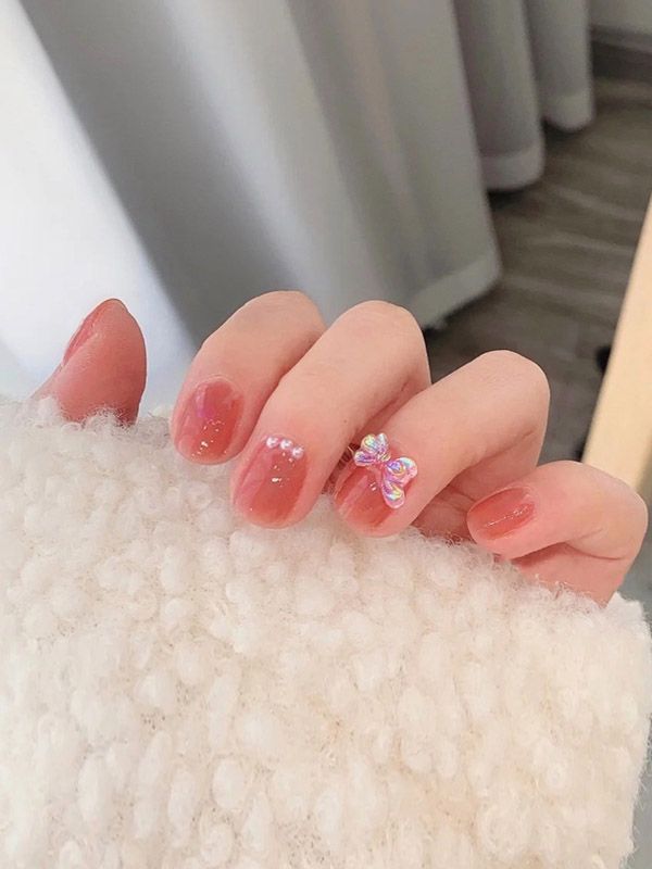 Uñas Postizas Reusables Rosado oscuro con perlas XZ020
