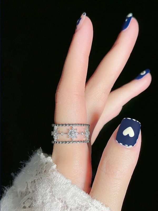 Uñas Artificiales Reusables Decorado Azul con Blanco XZ036