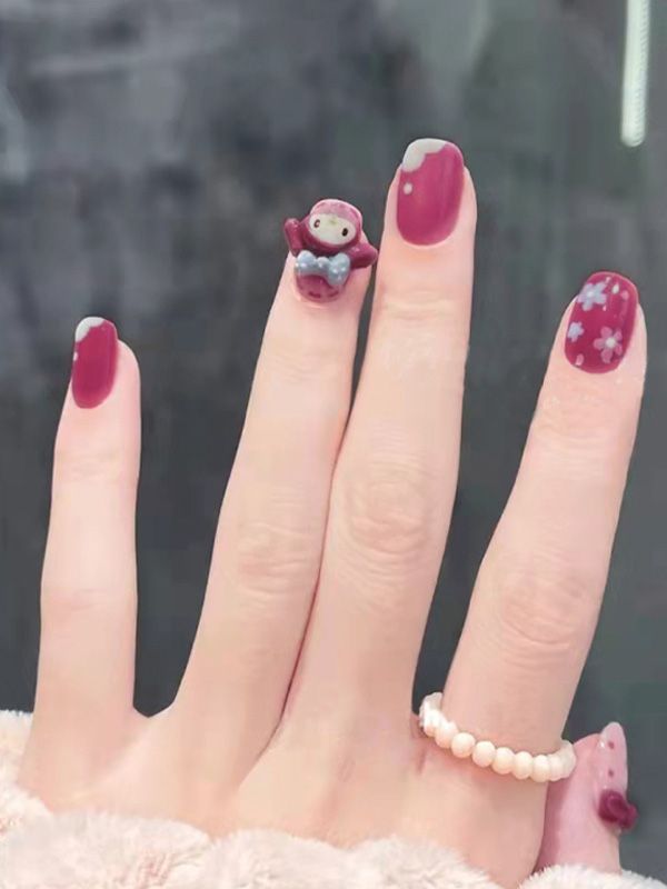 Uñas Sintéticas Reutilizables Diseño Fucsia de Conejitos XZ095