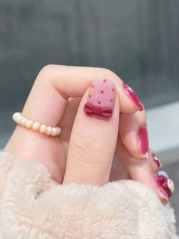 Uñas Sintéticas Reutilizables Diseño Fucsia de Conejitos XZ095