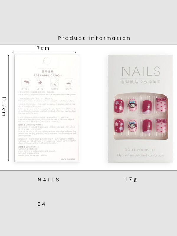 Uñas Sintéticas Reutilizables Diseño Fucsia de Conejitos XZ095