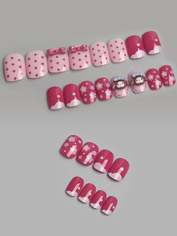 Uñas Sintéticas Reutilizables Diseño Fucsia de Conejitos XZ095