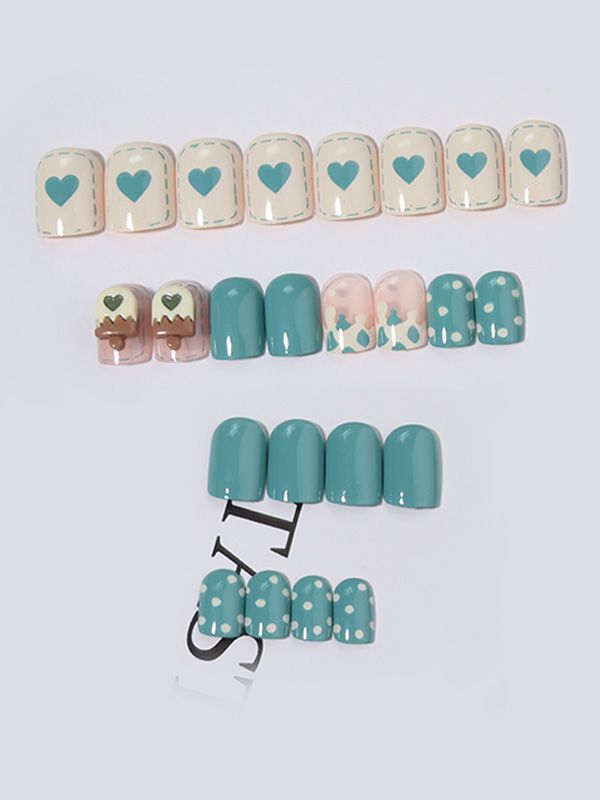 Uñas Postizas Reusables Decorado Corazones y Paletas XZ139