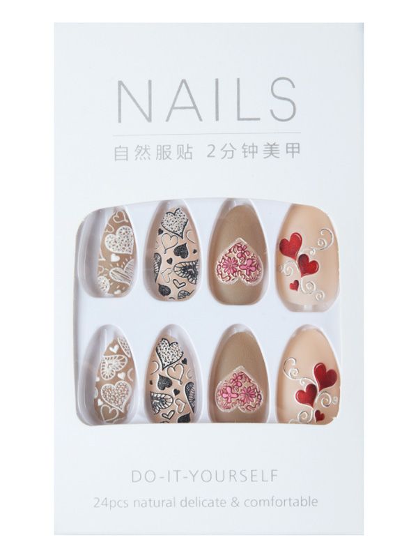 Uñas Falsas Reutilizables Diseño Corazones con Relieve XZ167