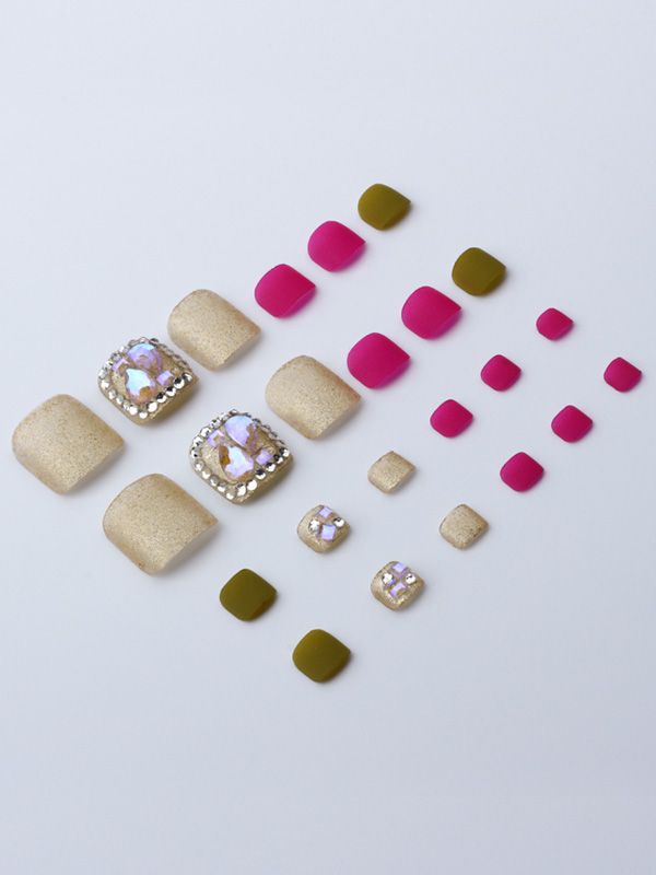 Uñas Falsas para Pies Decorado Mate con Pedrería XZ174