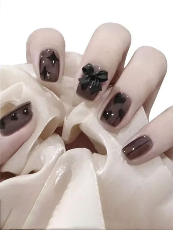 Uñas Reusables Acrílicas Diseño De Corazones Con Moños MF190