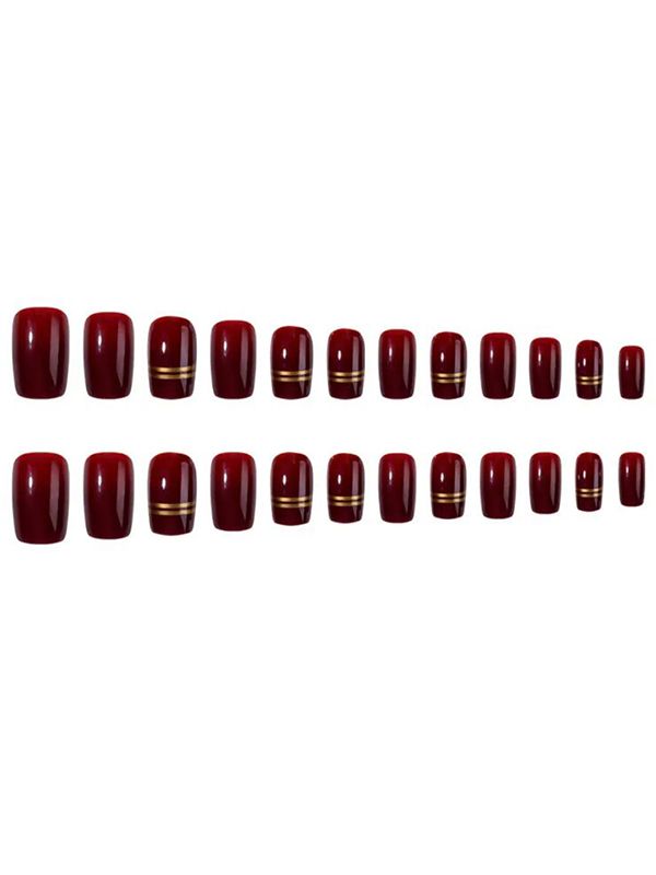 Uñas Artificiales Reusables Vinotinto y Dorado R019