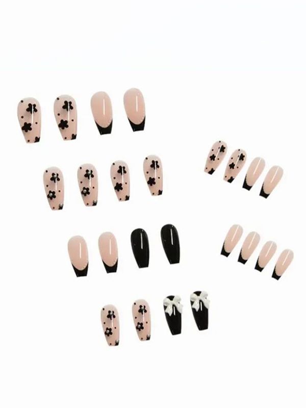 Uñas Acrílicas Reutilizables Con Moños y Perlas Z064