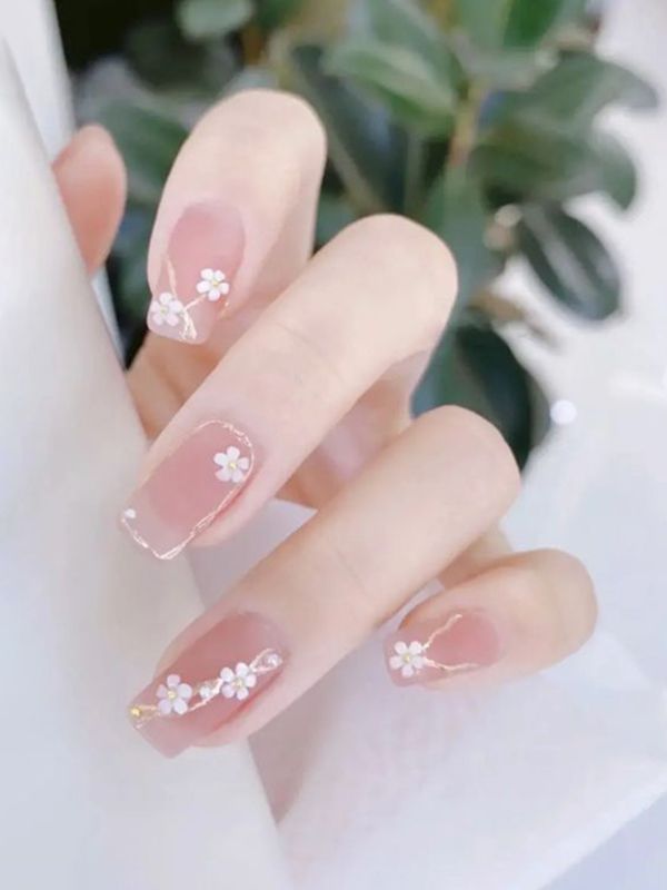 Uñas Artificiales Reusables Decoración Con Flores Z089