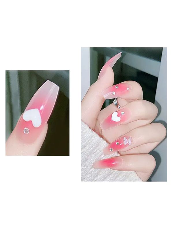 Uñas Sintéticas Reutilizables Rosadas Con Corazones Z220
